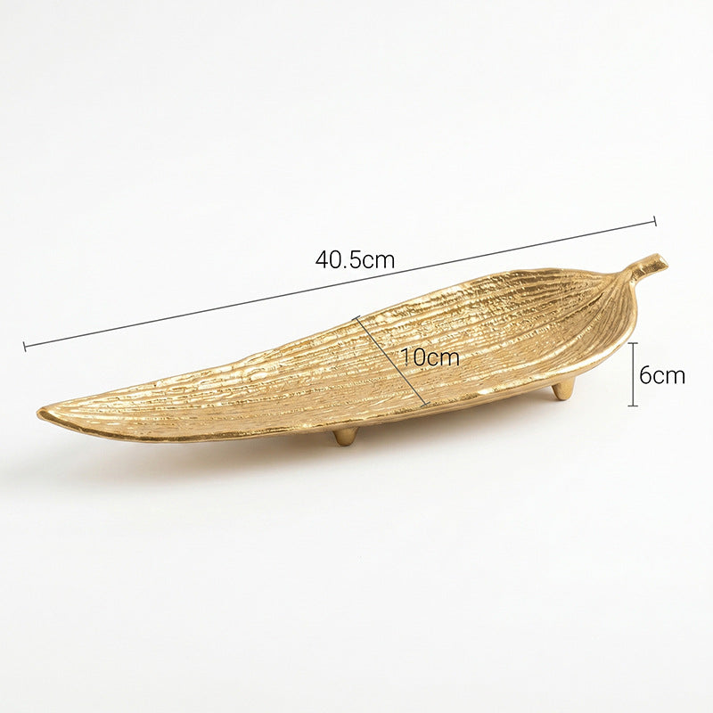 Luna Leaf Brushed Gold Elongated Decorative Tray