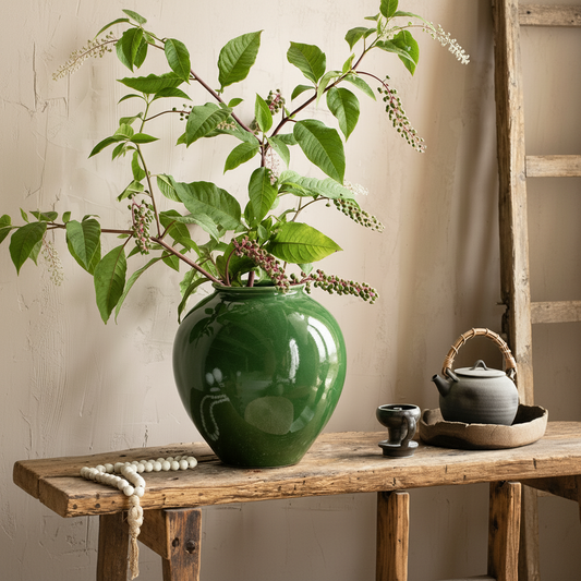 Wabi-Sabi Emerald Moon Ceramic Vase - Miss One