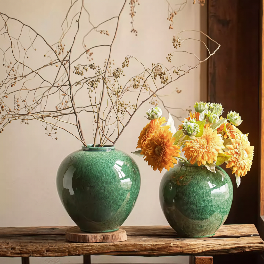 Wabi-Sabi Glazed Celery Seed Urn Vase - Miss One