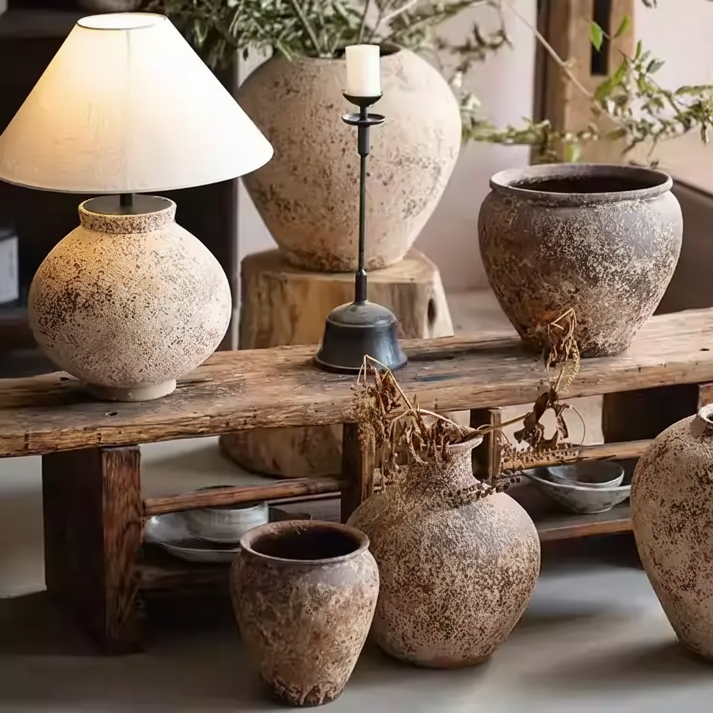 Wabi-Sabi Weathered Terracotta Amphora Urn