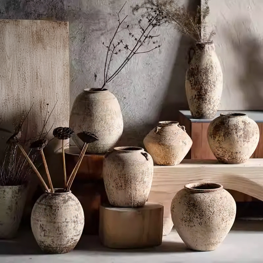 Wabi-Sabi Antique Gyro Dual-Ear Ceramic Vase