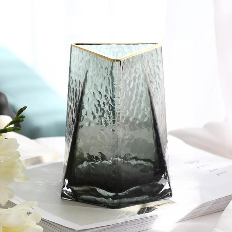 Artemis Triangle Glass Vase Rimmed Ash Small - Miss One