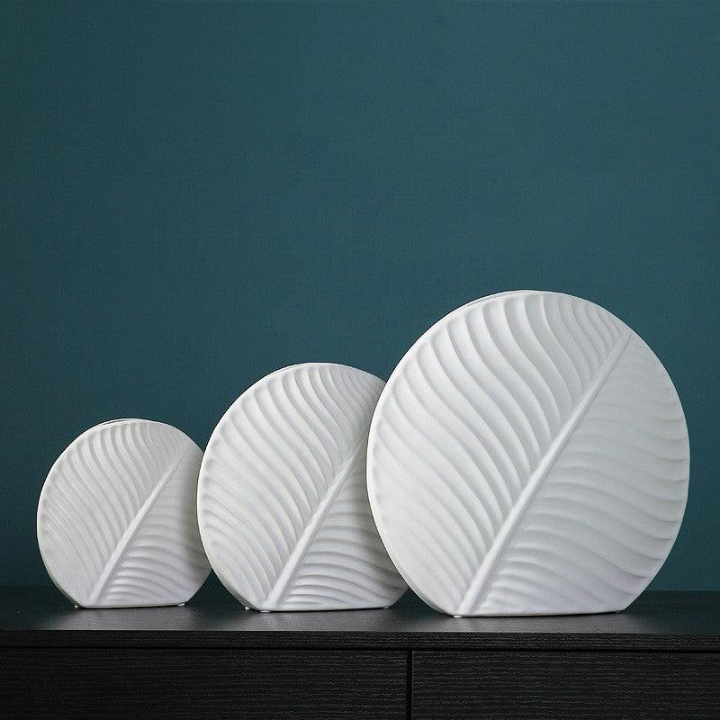 Palmleaf Round Ceramic Vase White Large - Miss One