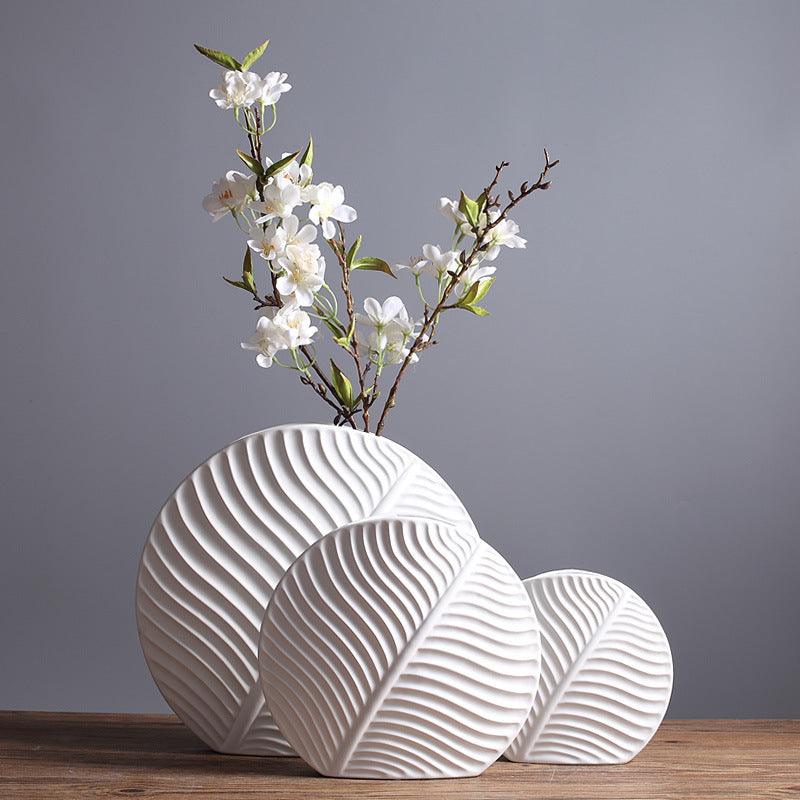 Palmleaf Round Ceramic Vase White Large - Miss One