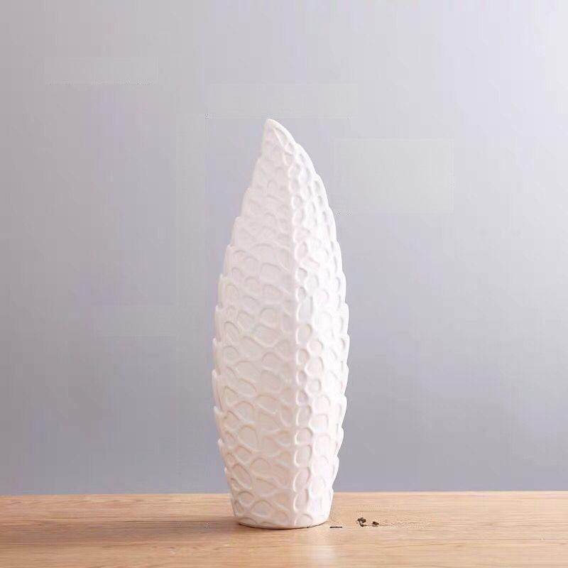 Palmleaf Vein Ceramic Vase White Tall - Miss One
