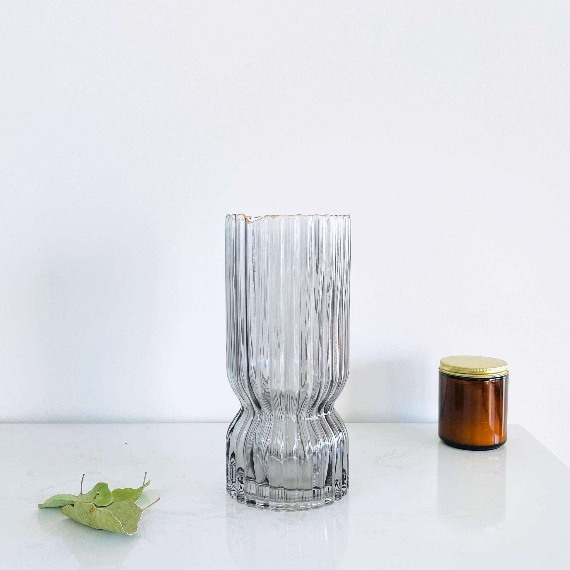 Waterfall Ribbed Glass Vase Rimmed Ash - Miss One