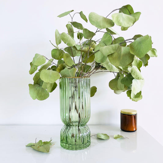 Waterfall Ribbed Glass Vase Rimmed Emerald - Miss One