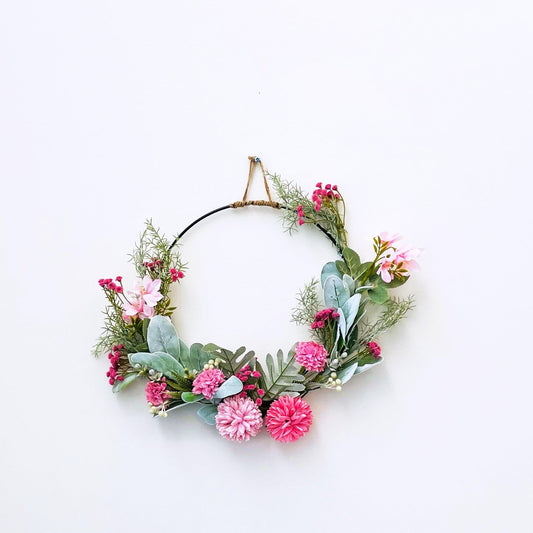 Artificial Chrysanthemum & Dandelion Wreath Flower Pink/Green - Miss One