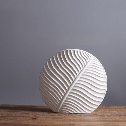 Palmleaf Round Ceramic Vase White Medium - Miss One