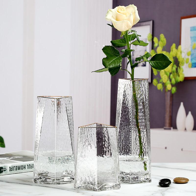 Artemis Triangle Glass Vase Rimmed Plain Medium - Miss One
