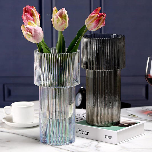 Artemis Ribbed Glass Vase Clear Large - Miss One