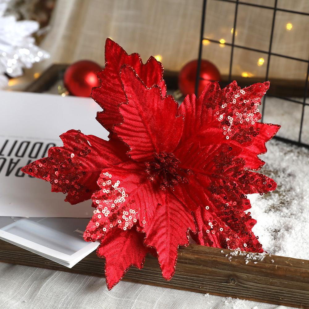 Christmas Poinsettia Glitter Artificial Flower Decoration - Miss One
