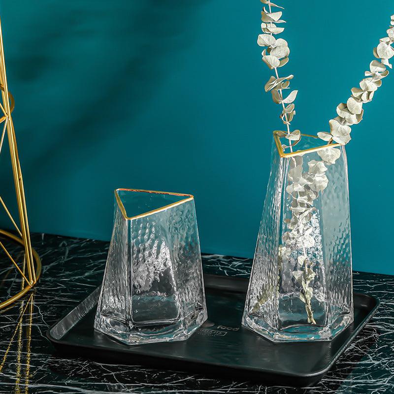 Artemis Triangle Glass Vase Rimmed Plain Medium - Miss One