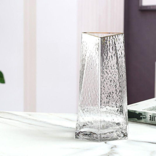 Artemis Triangle Glass Vase Rimmed Plain Medium - Miss One