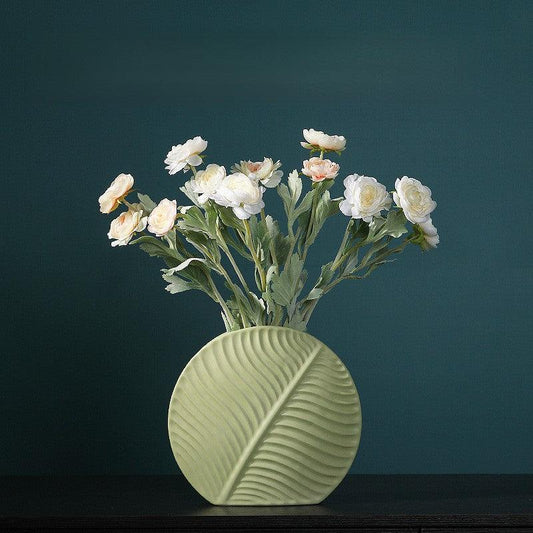 Palmleaf Round Ceramic Vase Olive Medium - Miss One