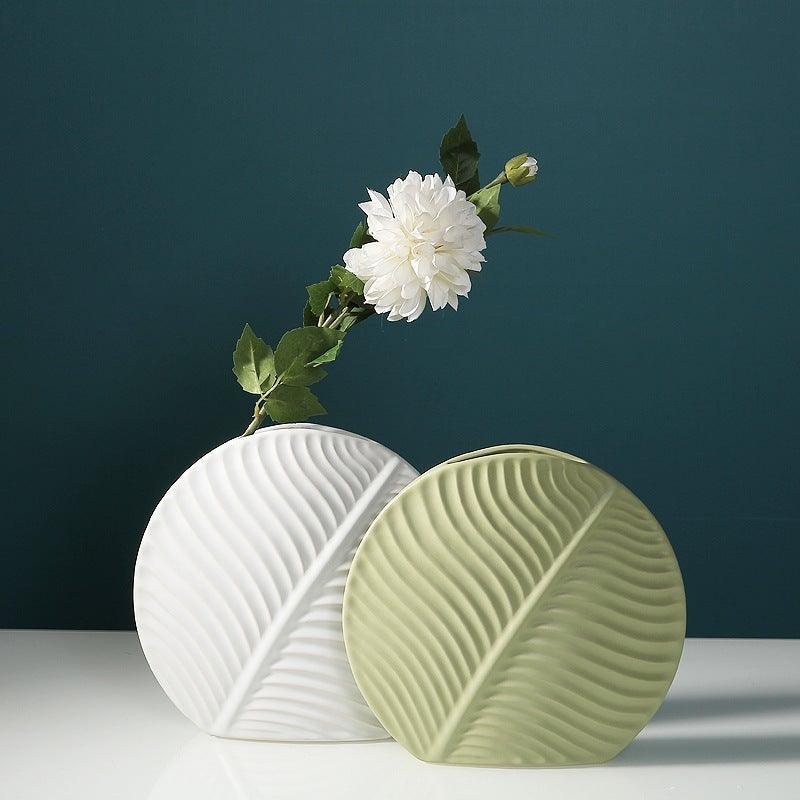 Palmleaf Round Ceramic Vase Olive Medium - Miss One