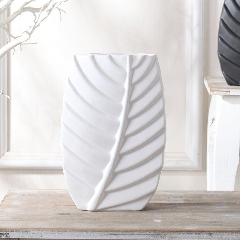Palmleaf Vein Ceramic Vase White - Miss One