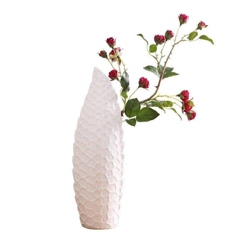 Palmleaf Vein Ceramic Vase White Tall - Miss One