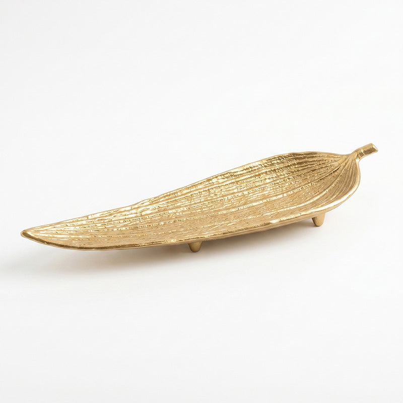 Luna Leaf Brushed Gold Elongated Decorative Tray