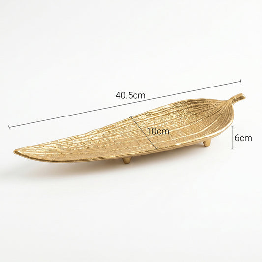 Luna Leaf Brushed Gold Elongated Decorative Tray