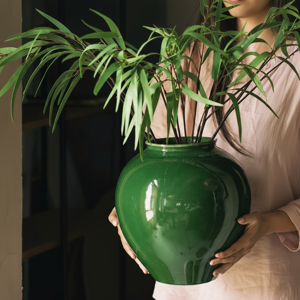 Wabi-Sabi Emerald Moon Ceramic Vase