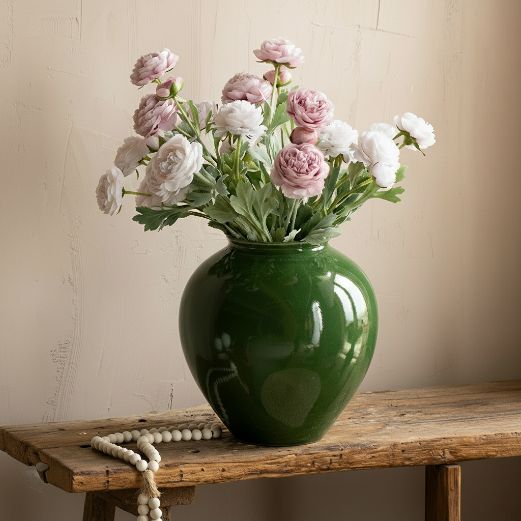 Wabi-Sabi Emerald Moon Ceramic Vase