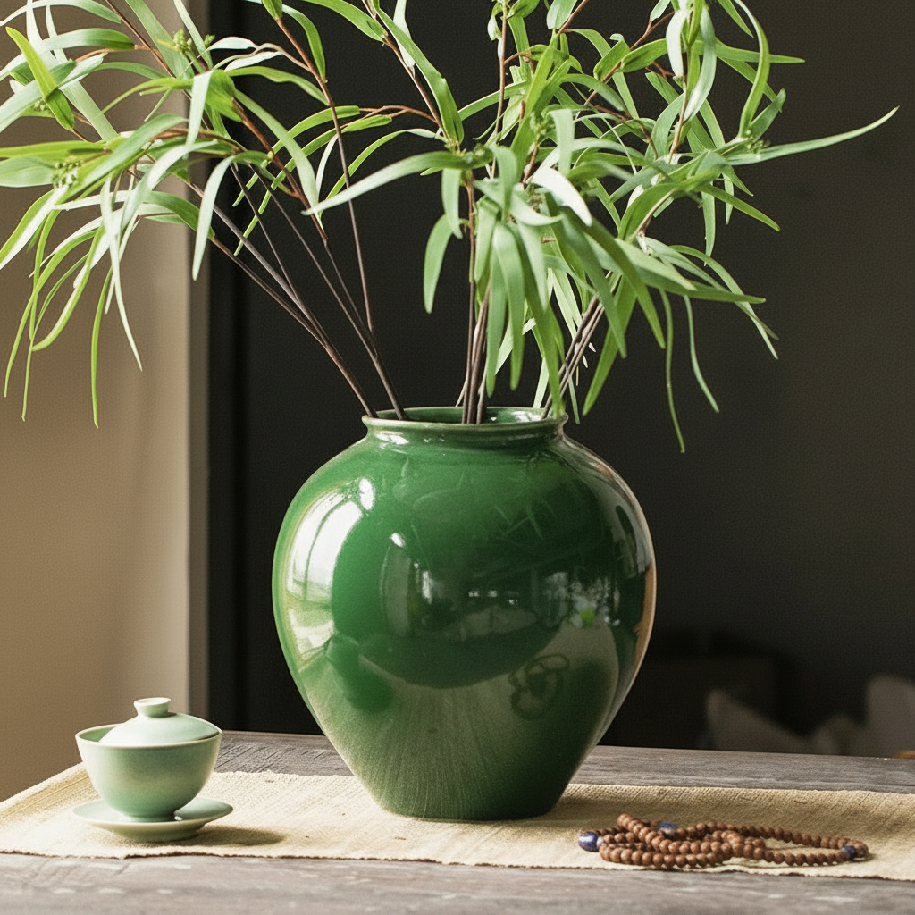 Wabi-Sabi Emerald Moon Ceramic Vase