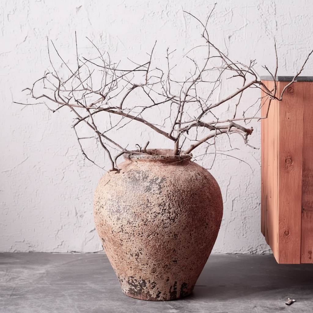 Wabi-Sabi Weathered Terracotta Amphora Urn