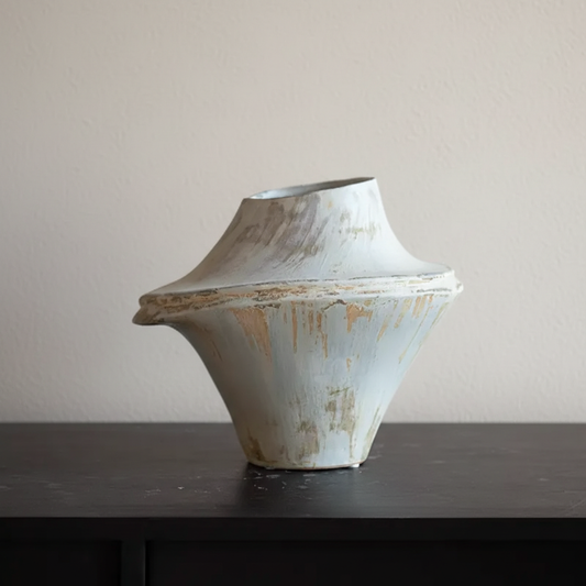 Wabi-Sabi Distressed Azure Disc Silhouette Vase - Miss One