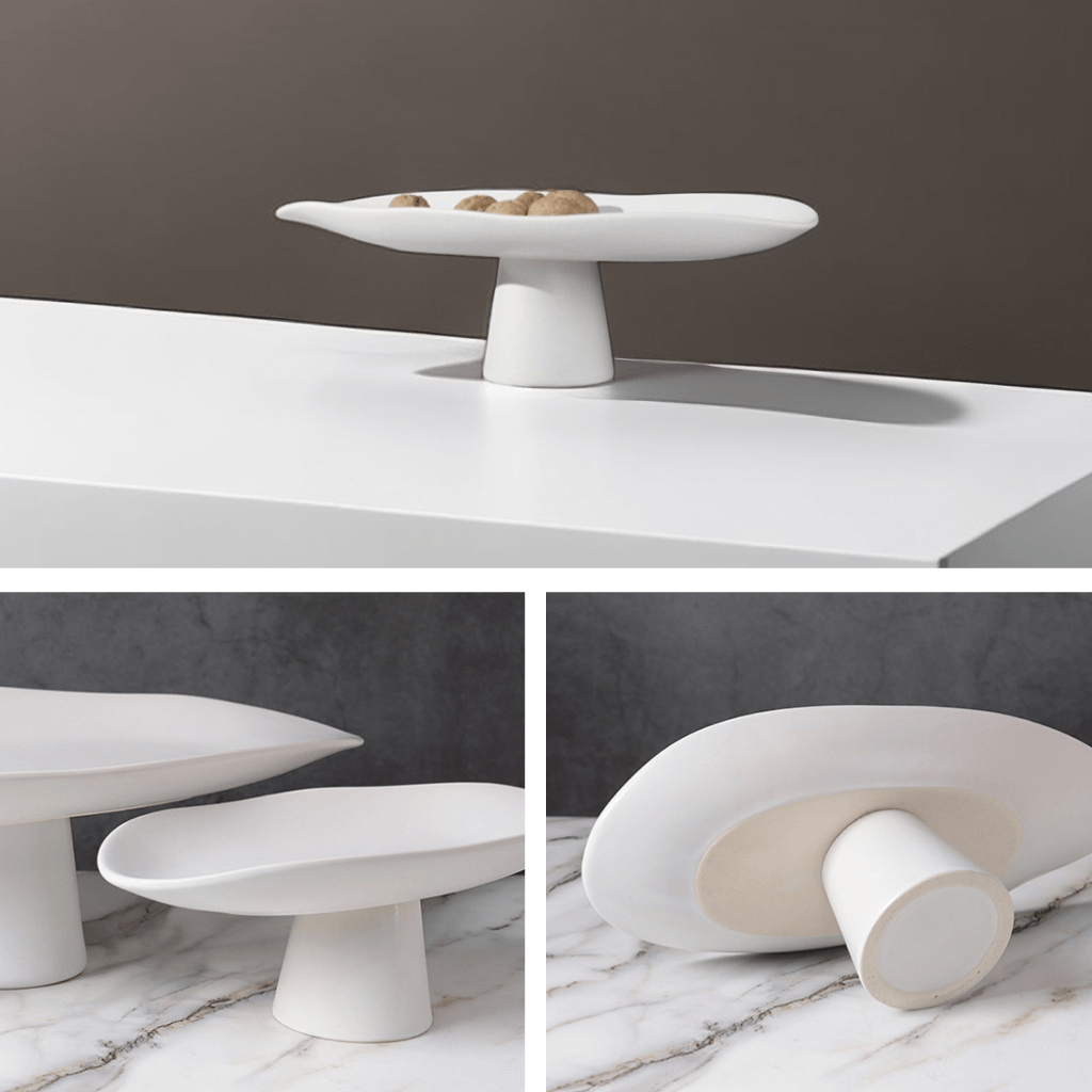 Luna Leaf Minimalist Pedestal Fruit Bowl Large White - Miss One