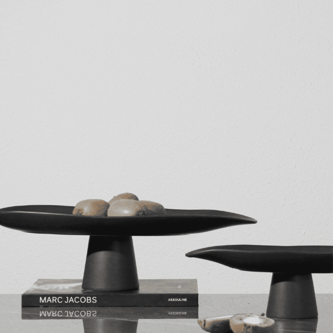 Luna Leaf Minimalist Pedestal Fruit Bowl Large Black - Miss One