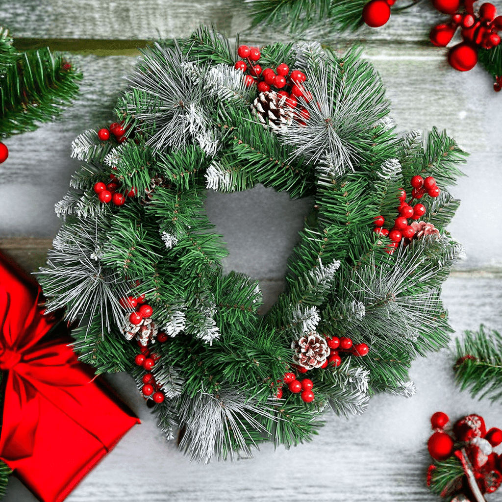 55CM Christmas Snow Flock Pine Needle Wreath - Miss One