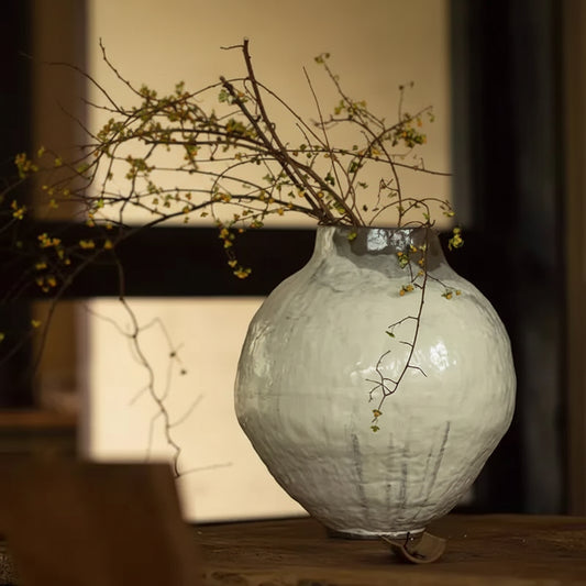 Wabi-Sabi Hand-Pressed Cream Grand Bulbous Vase - Miss One