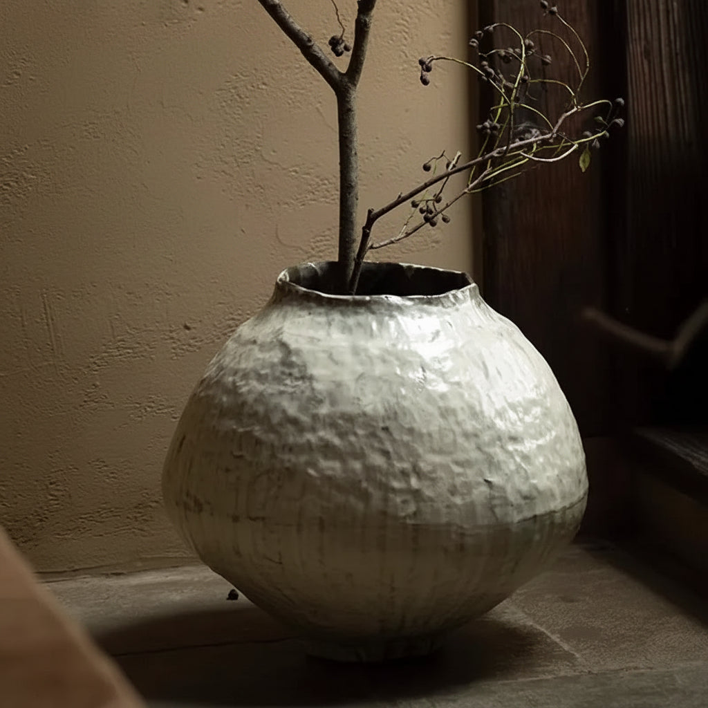 Wabi-Sabi Hand-Pressed Cream Low Orb Vase - Miss One