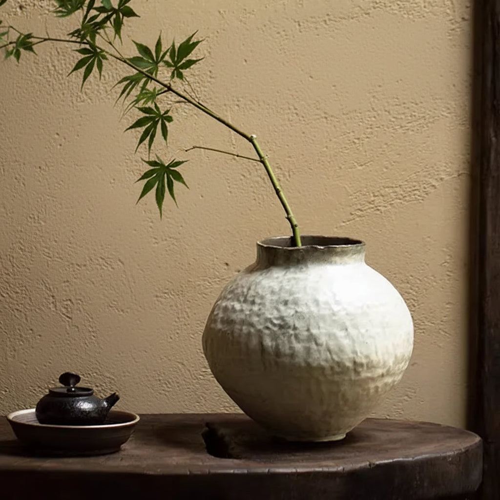 Wabi-Sabi Hand-Pressed Cream Globular Vase - Miss One
