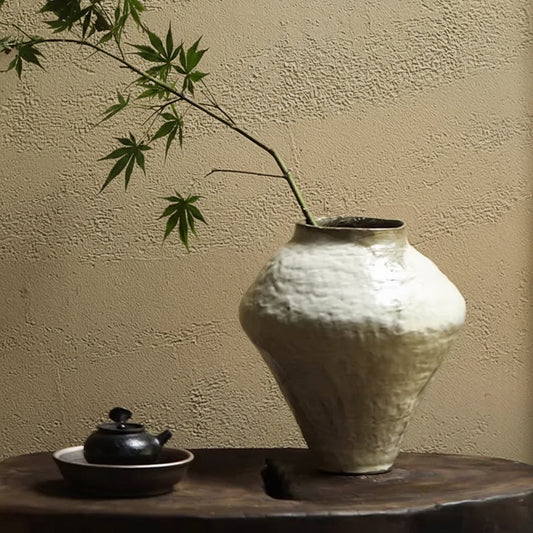 Wabi-Sabi Hand-Pressed Cream Broad-Shouldered Vase - Miss One