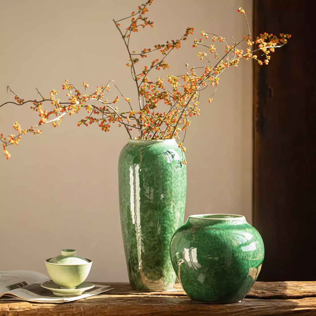 Wabi-Sabi Moss-Glazed Tall Neck Amphora - Miss One