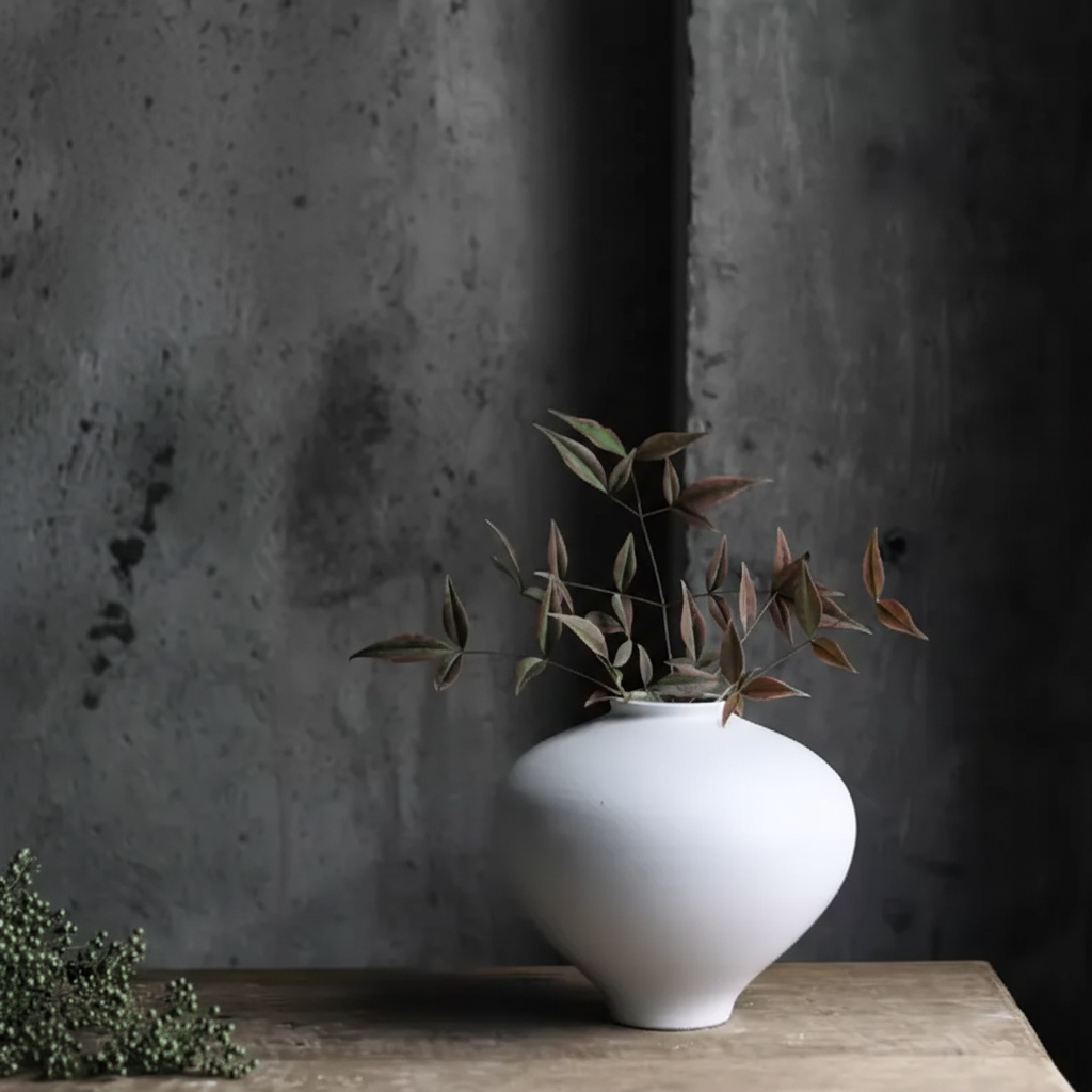 Wabi-Sabi White Tea Glaze Low Bulbous Vase - Miss One