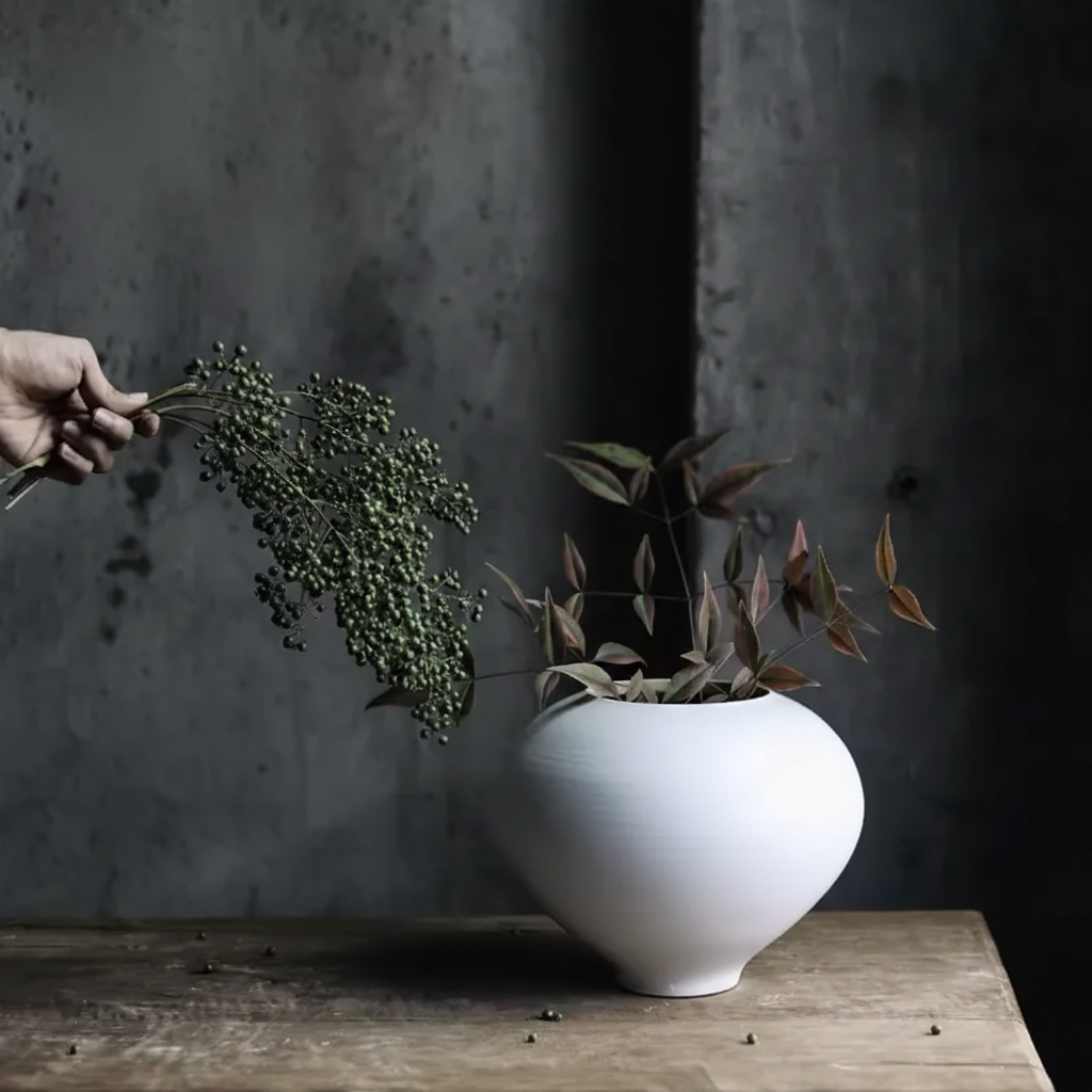 Wabi-Sabi White Tea Glaze Wide-Mouthed Round Vase - Miss One