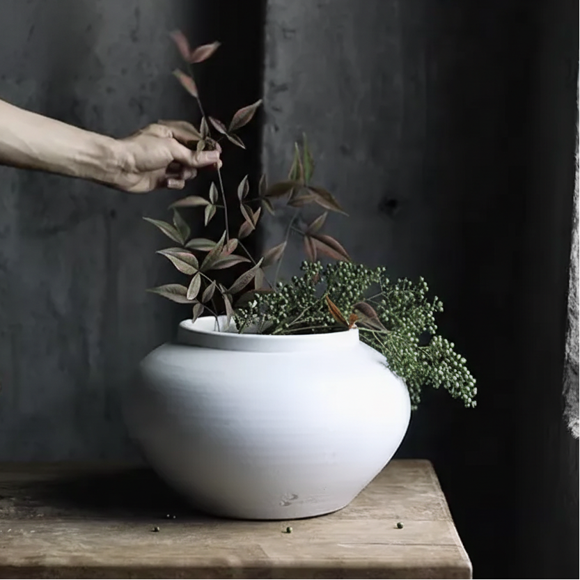 Wabi-Sabi White Tea Glaze Low Wide-Mouthed Vase - Miss One