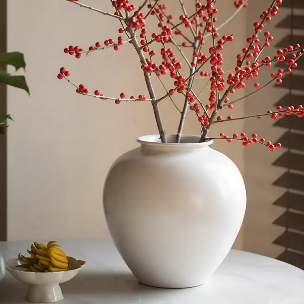 Wabi-Sabi White Tea Glaze Moon Round Vase - Miss One