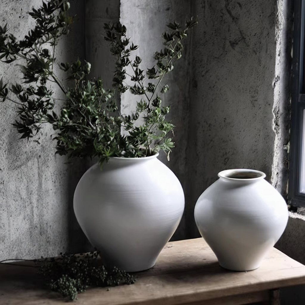 Wabi-Sabi White Tea Glaze Moon Round Vase - Miss One