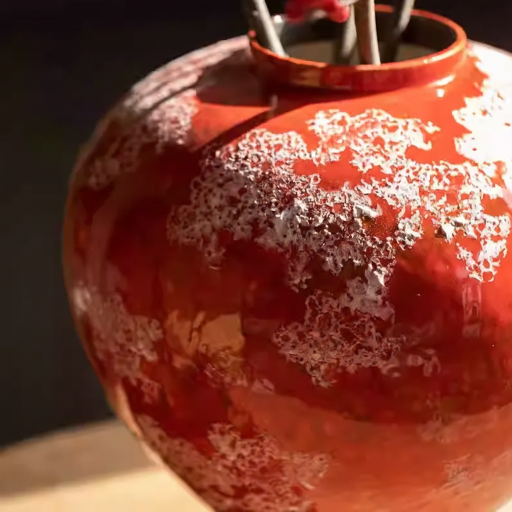 Wabi-Sabi Crimson Snow Glaze Bulbous Vase - Miss One
