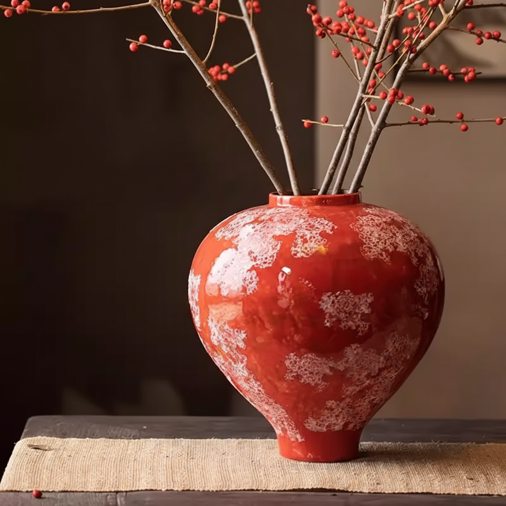 Wabi-Sabi Crimson Snow Glaze High-Shouldered Plum Vase - Miss One