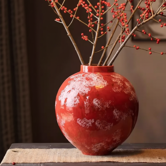 Wabi-Sabi Crimson Snow Glaze Large Spherical Vase - Miss One