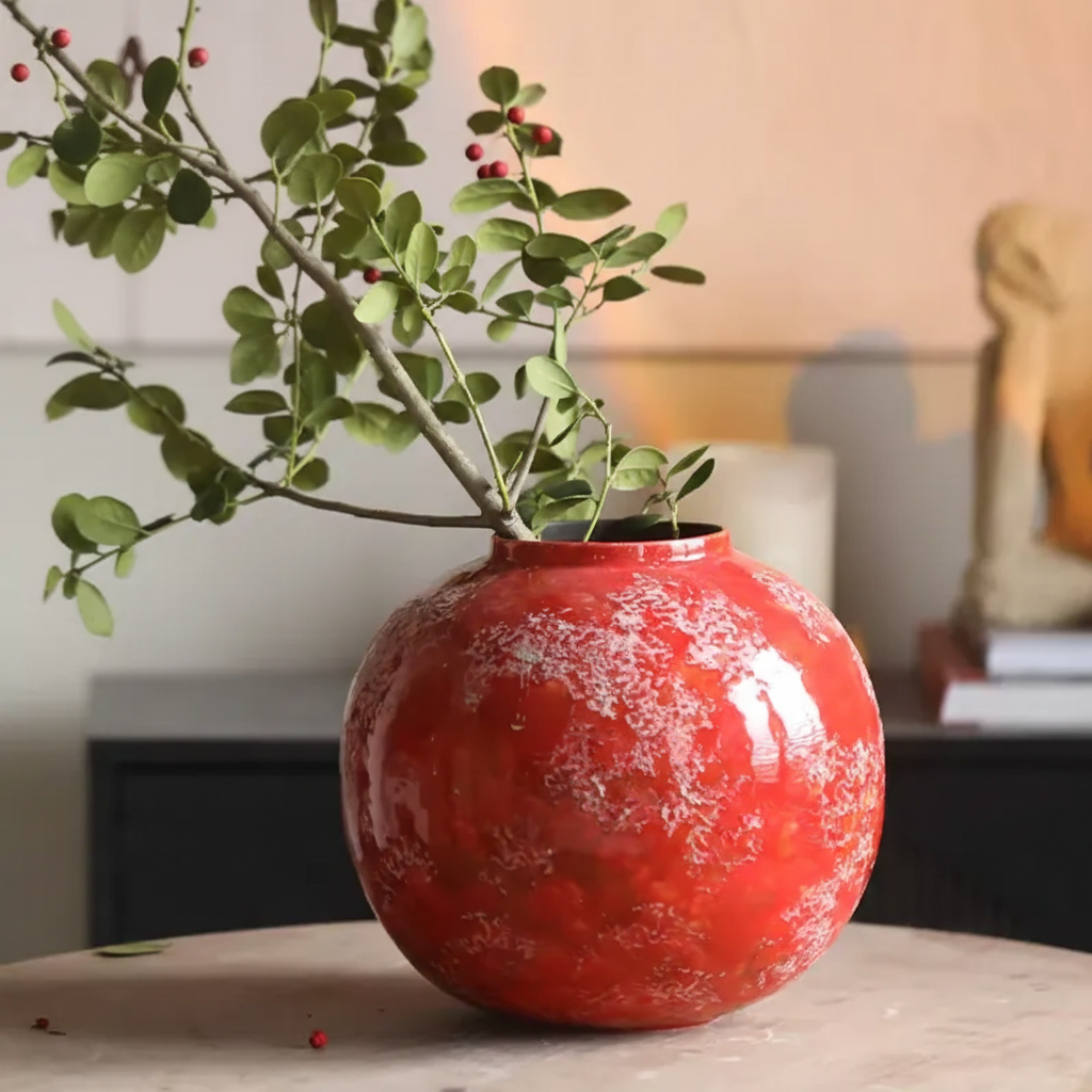 Wabi-Sabi Crimson Snow Glaze Pomegranate Vase - Miss One