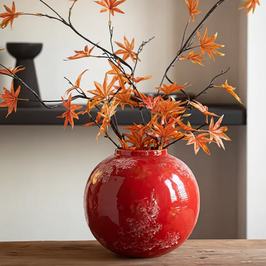 Wabi-Sabi Crimson Snow Glaze Pomegranate Vase - Miss One