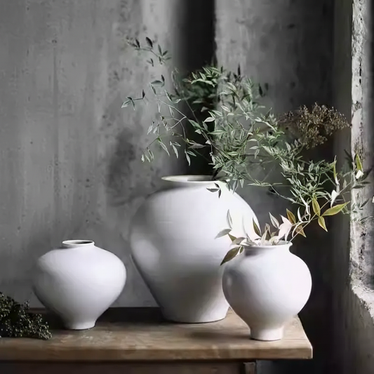 Wabi-Sabi White Tea Glaze Wide-Mouthed Round Vase - Miss One