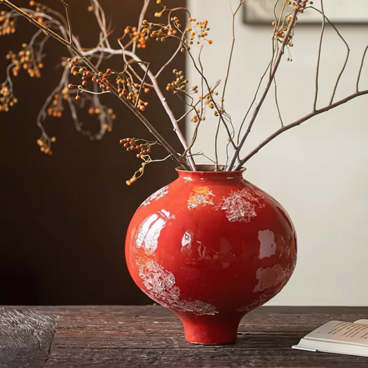 Wabi-Sabi Crimson Snow Glaze Round Vase - Miss One