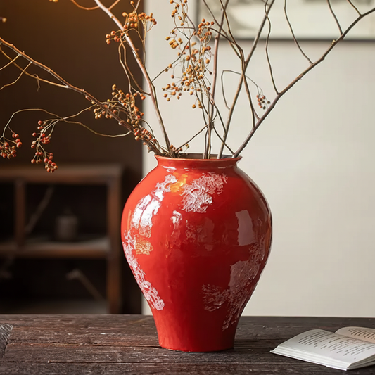 Wabi-Sabi Crimson Snow Glaze Bulbous Vase - Miss One